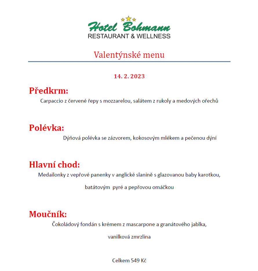 Valentýnské menu 2023